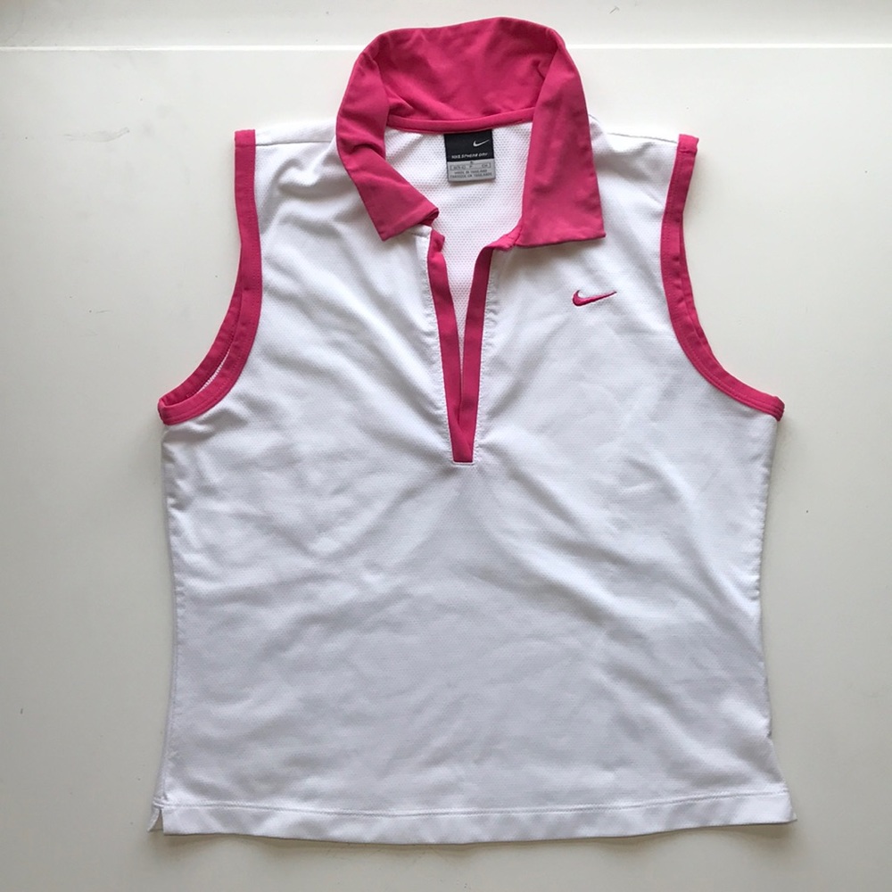 Nike Women’s Small (S) White Athletic Tank with Pink Collar and Trim
